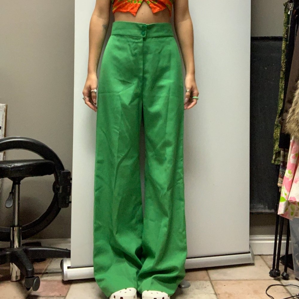 Vintage 70s High-Waisted Green Flare Trouser